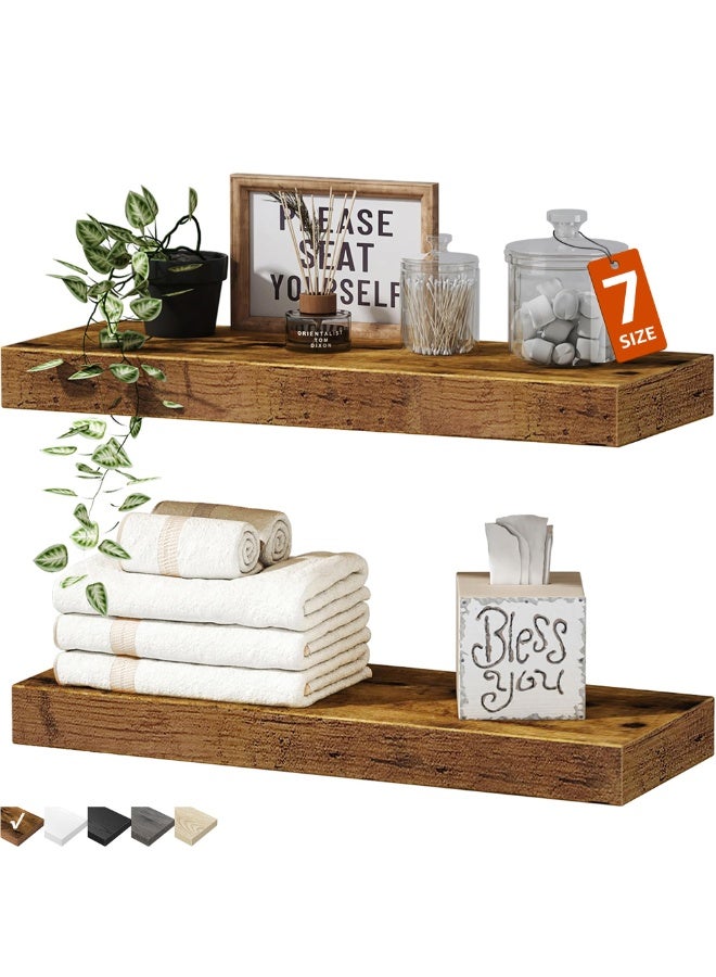 HOMESTAR 2Pcs Wall-Mounted Floating Shelves with Metal Brackets | Brown Tiger Wood Grain Display Shelf | Farmhouse Home Decor Multi-Functional Organizer For Bathroom, Living Room, Kitchen, Bedroom Storage and Plant Stand | 40*15*1.5cm - Image 1